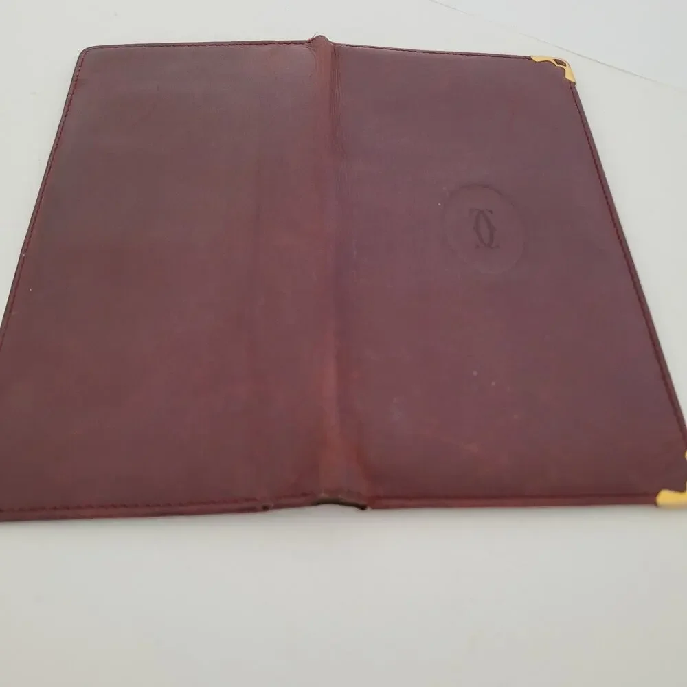 Cartier Vintage Bifold Leather Bordeaux Red Wallet Large Credit Card Checkbook